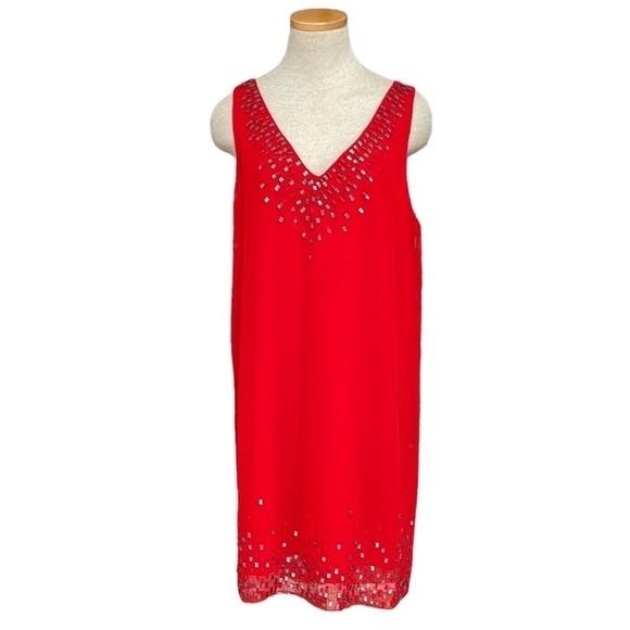 SAM EDELMAN Dress NWT Mini Red Beads Sleeveless V-Neck Size Large - Picture 1 of 15